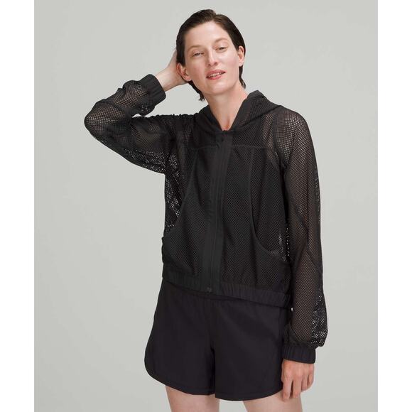 Lululemon Black Mesh Relaxed Fit Full Zip Hooded Jacket - Size 8 - Picture 1 of 9